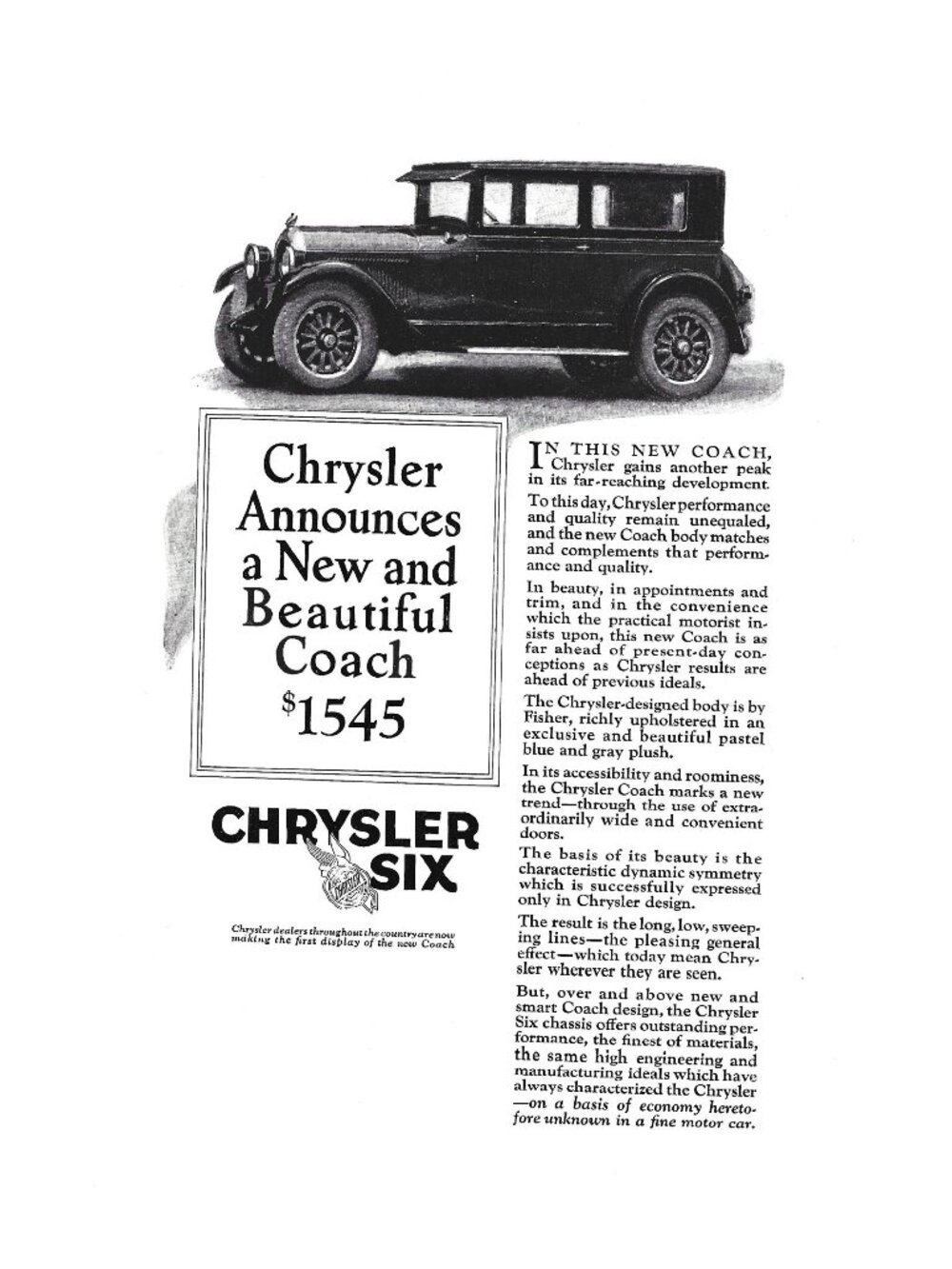 Print Ad Chrysler Vintage 1920s Car Advertisement Vehicle Automobile